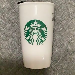Starbucks Classic Green and White Ceramic Travel Mug 12 Fl. Oz